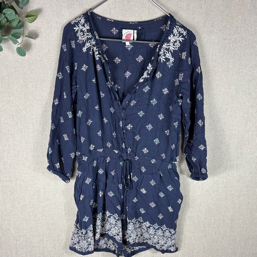 Anthropologie > Paisley Navy Button Up Romper Small